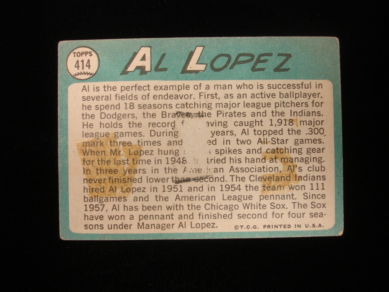 1965 Topps #414 Al Lopez Chicago White Sox Card - Autographed