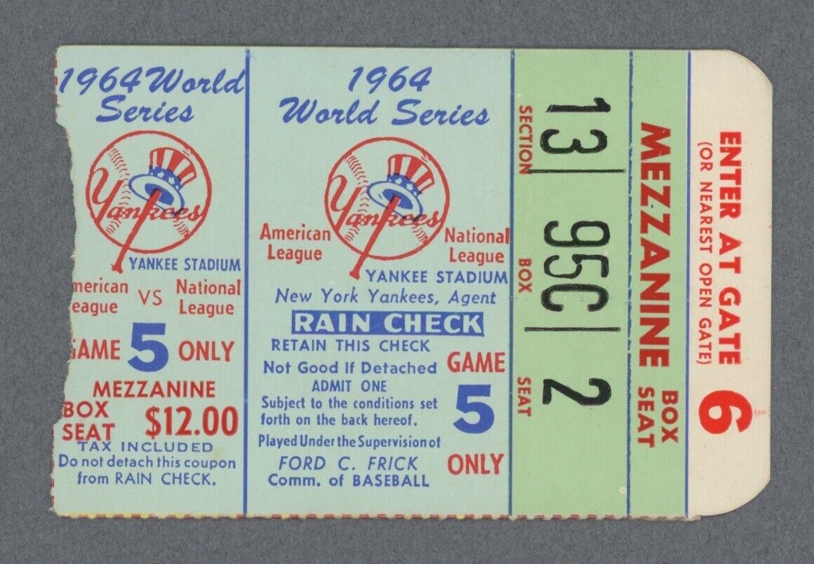 1964 World Series Ticket Stub NY Yankees vs St Louis Cardinals at Yankee Stadium