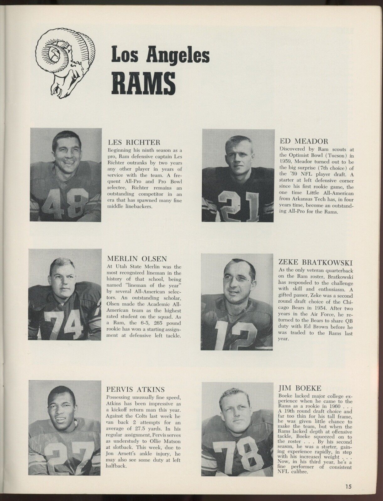 9/23/62 Chicago Bears vs Los Angeles Rams NFL Illustrated Program