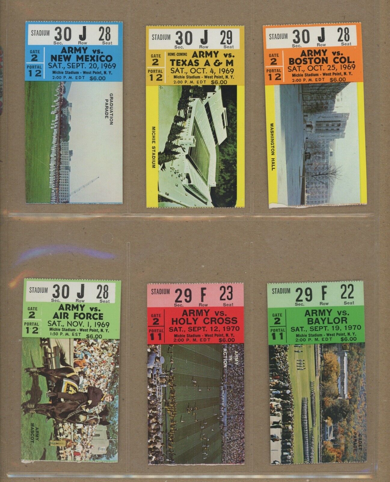 Lot of 34 different 1951-76 Army Football Home Game Ticket Stubs