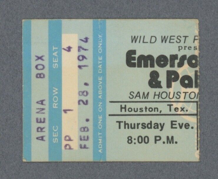 2/28/74 ELP • Emerson, Lake & Palmer • Houston TX Concert Ticket Stub