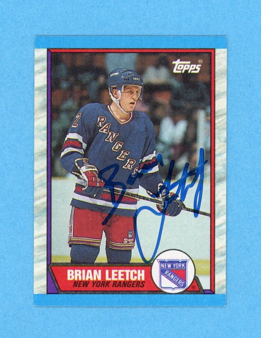 Brian Leetch New York Rangers 1989-90 Topps #136 Autographed Rookie Hockey Card