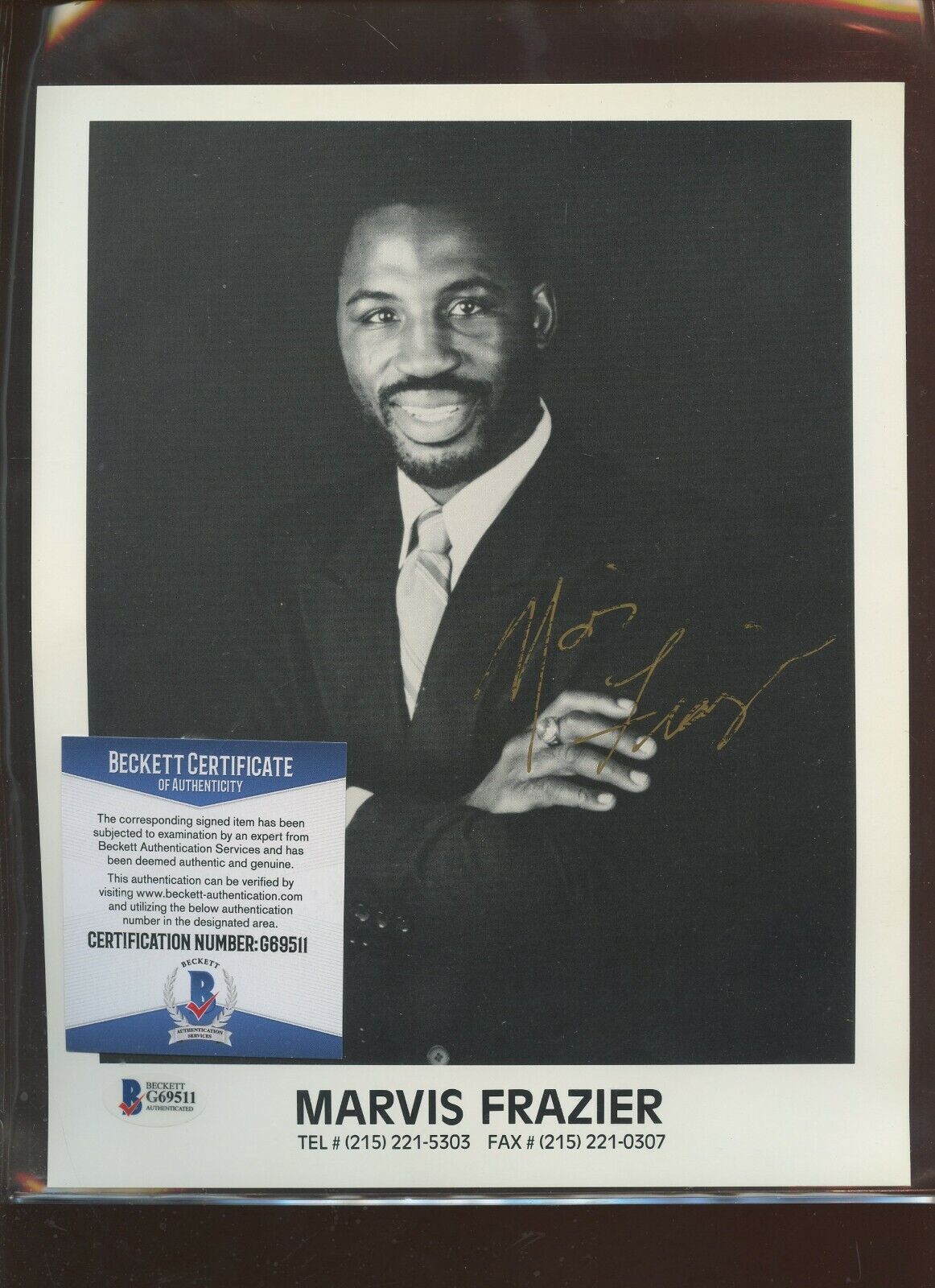 Marvis Frazier Boxer Autographed 8 X 10 Photo Beckett Cert