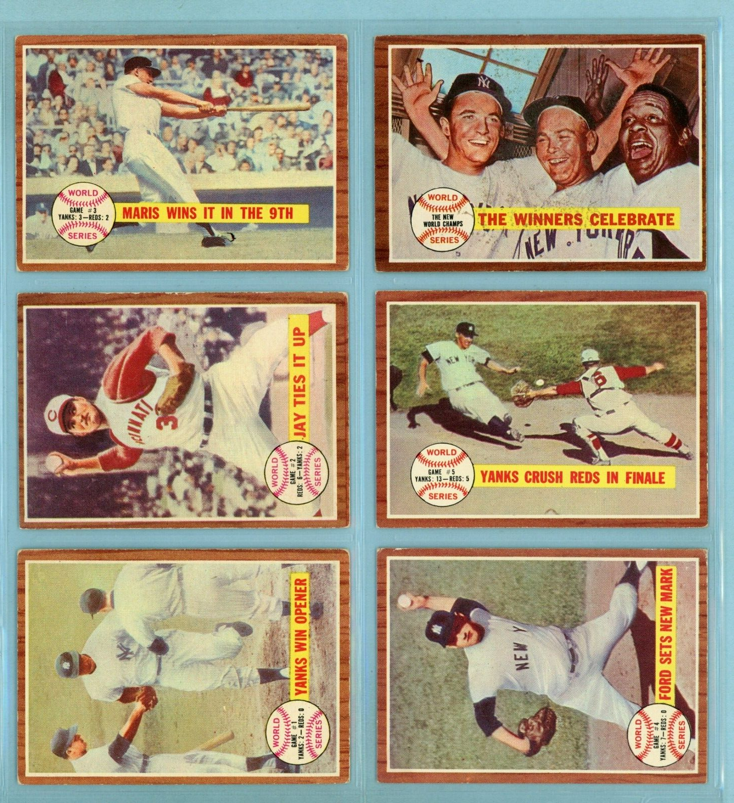 1962 Topps Set of 6 1961 World Series Special Baseball Cards Vg/Ex - Ex