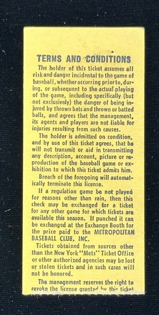 June 29, 1974 New York Mets Ticket Stub vs Cardinals - Jon Matlack 1-Hitter !