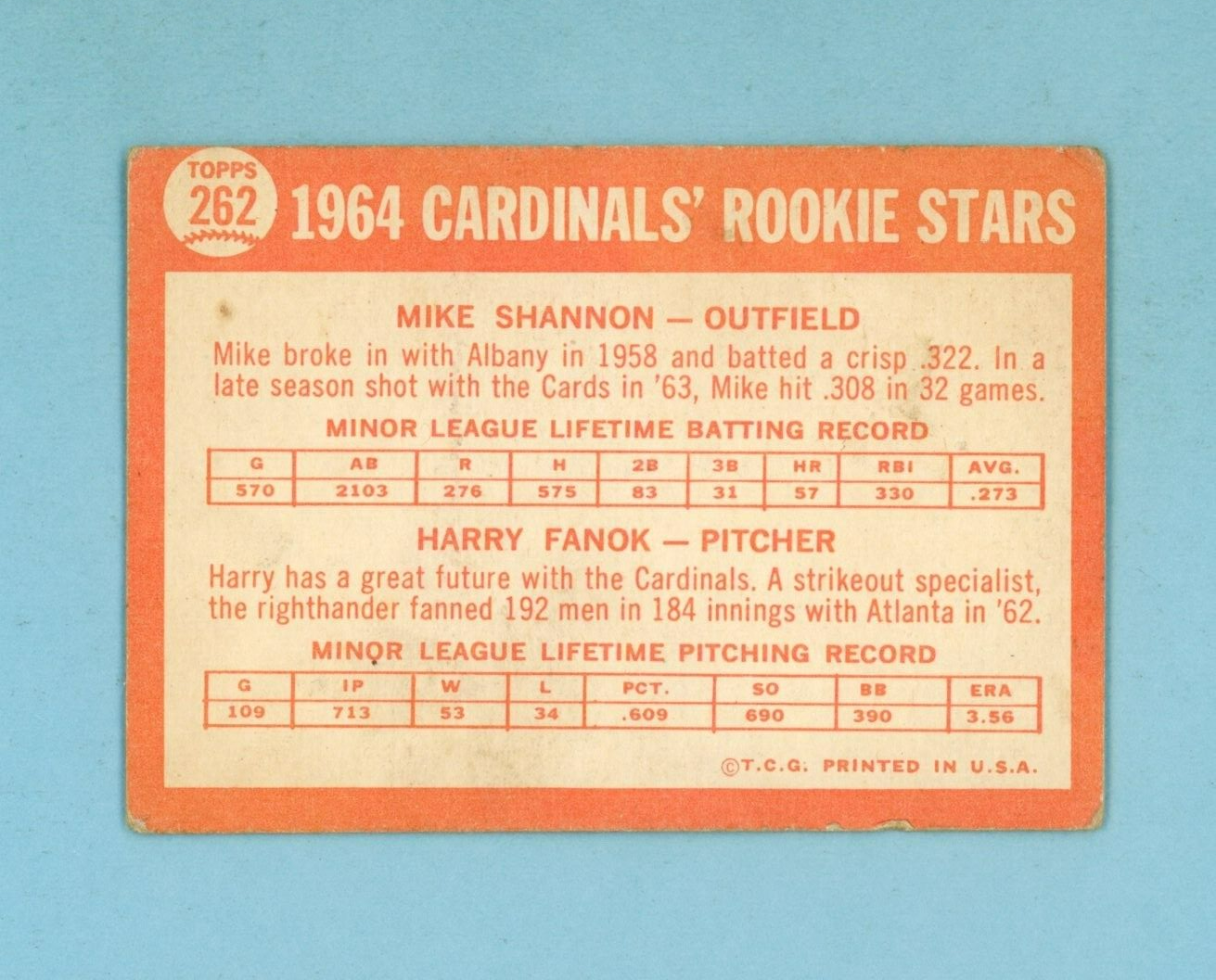 1964 Topps #262 Mike Shannon St. Louis Cardinals Rookie Baseball Card Low Grade