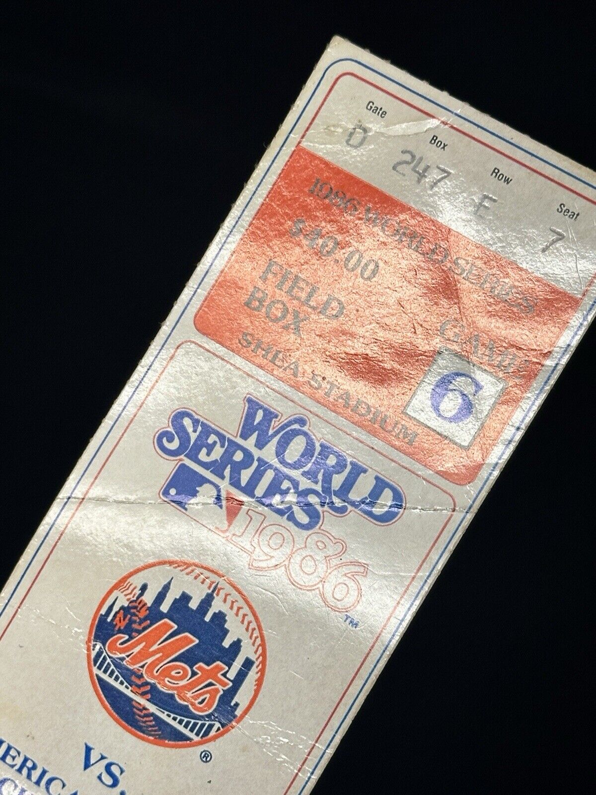 1986 Mets World Series Ticket Stub (Orange) Game 6 vs Red Sox Bill Buckner Error