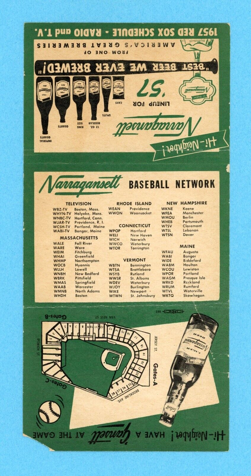 1957 Boston Red Sox Official Pocket Schedule