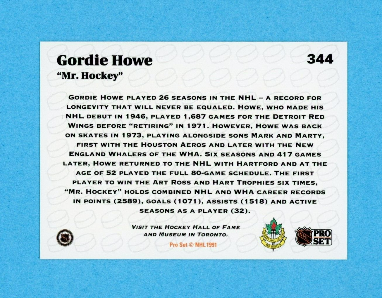 Gordie Howe Detroit Red Wings 1991-92 NHL Pro Set #344 Autographed Hockey Card