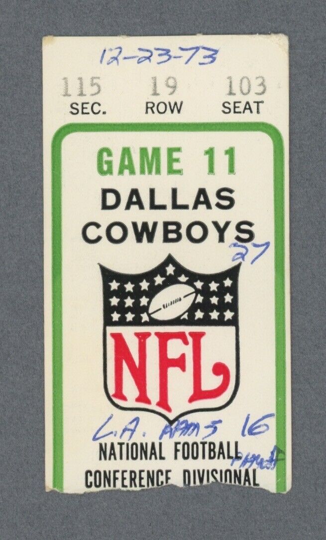 NFC Playoff Game 12/23/73 • LA Rams vs Dallas Cowboys • Ticket Stub