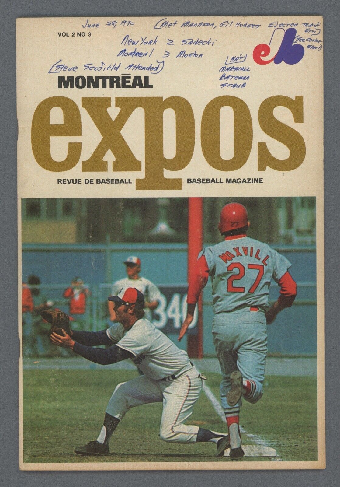 1970 Montreal Expos Baseball Magazine Scorebook Program vs NY Mets - scored