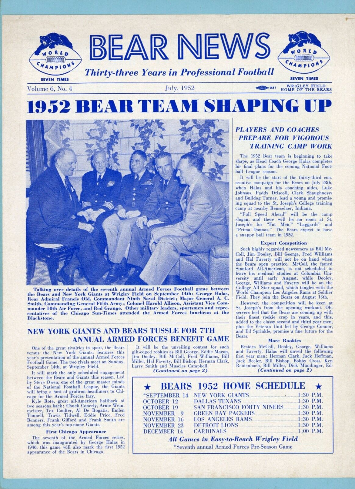 Bear News July 1952 Chicago Bears Newsletter