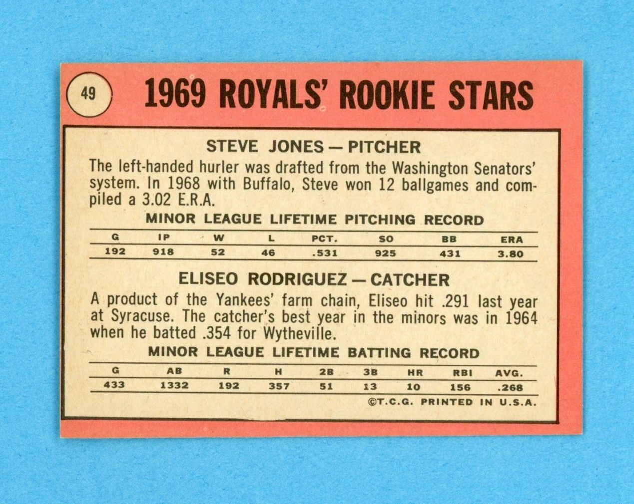 1969 Topps #49 Royals Rookie Stars Baseball Card NM o/c quez variation