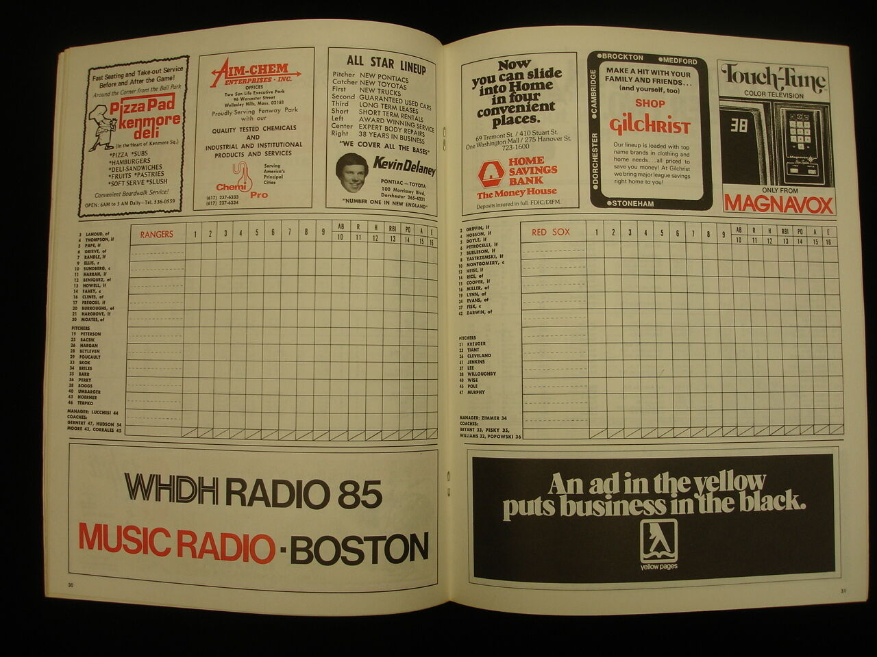 1976 Texas Rangers @ Boston Red Sox Program