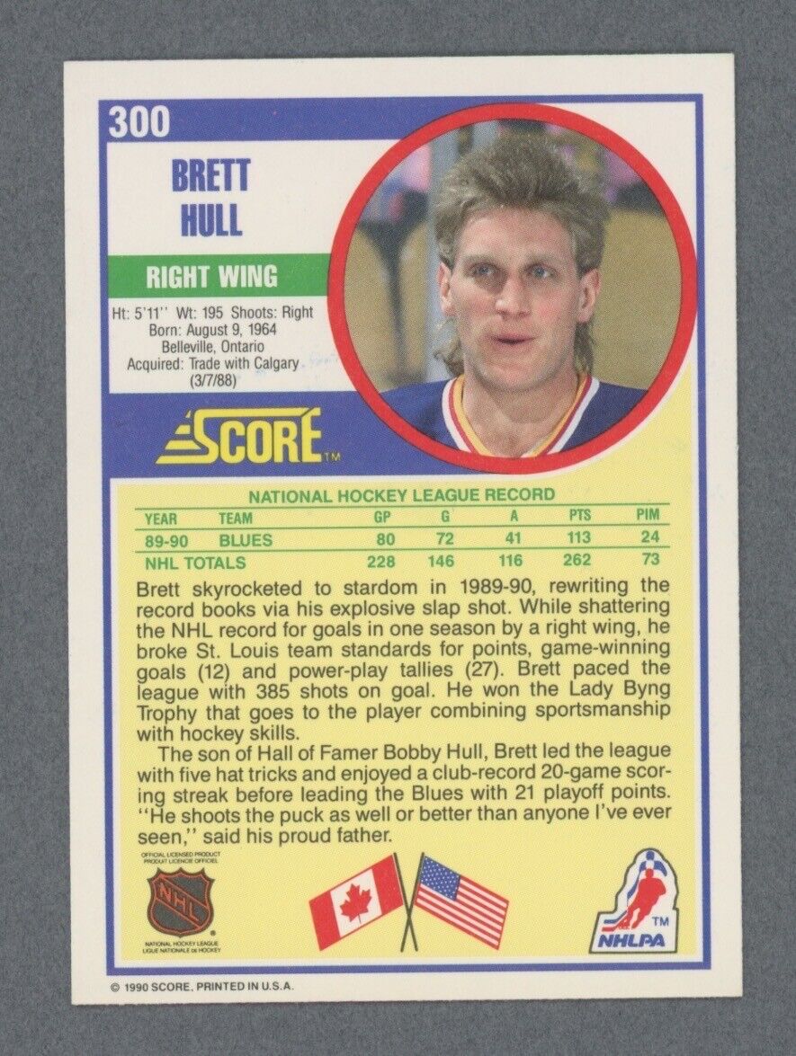 Brett Hull Signed 1990 Score Card #300 w B&E Hologram