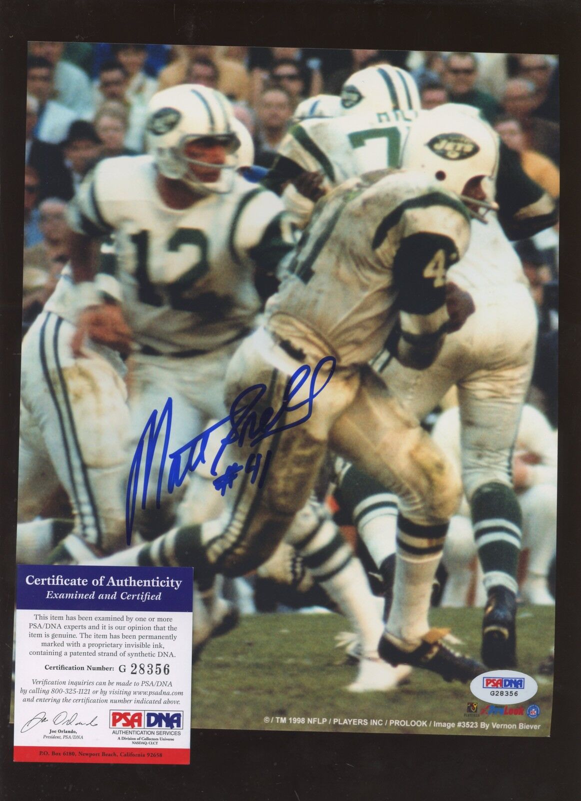 Matt Snell #41 New York Jets Autographed 8 X 10 Photo PSA/DNA