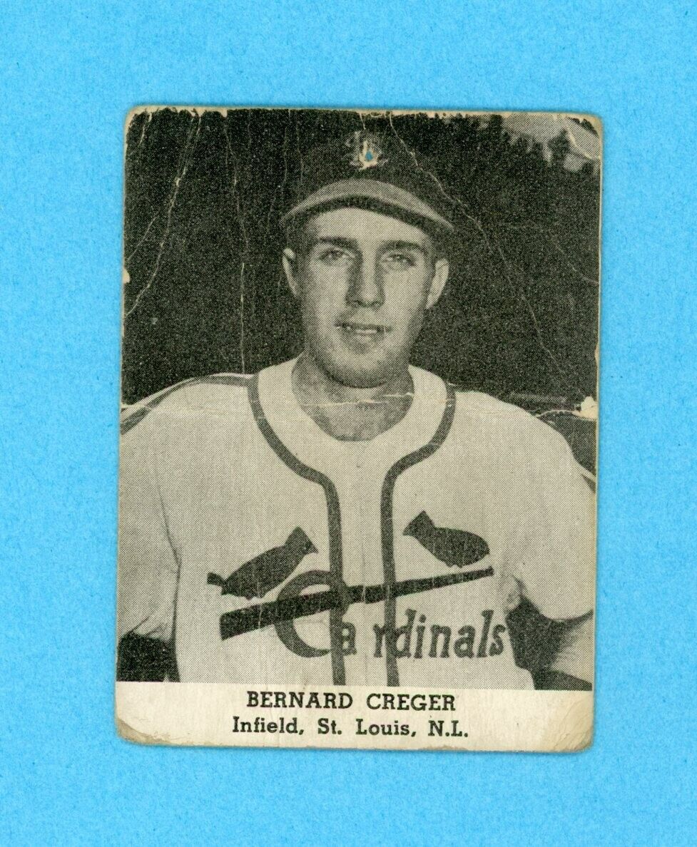 1947 Tip Top Bread Bernard Creger St. Louis Cardinals Baseball Card LG dged back