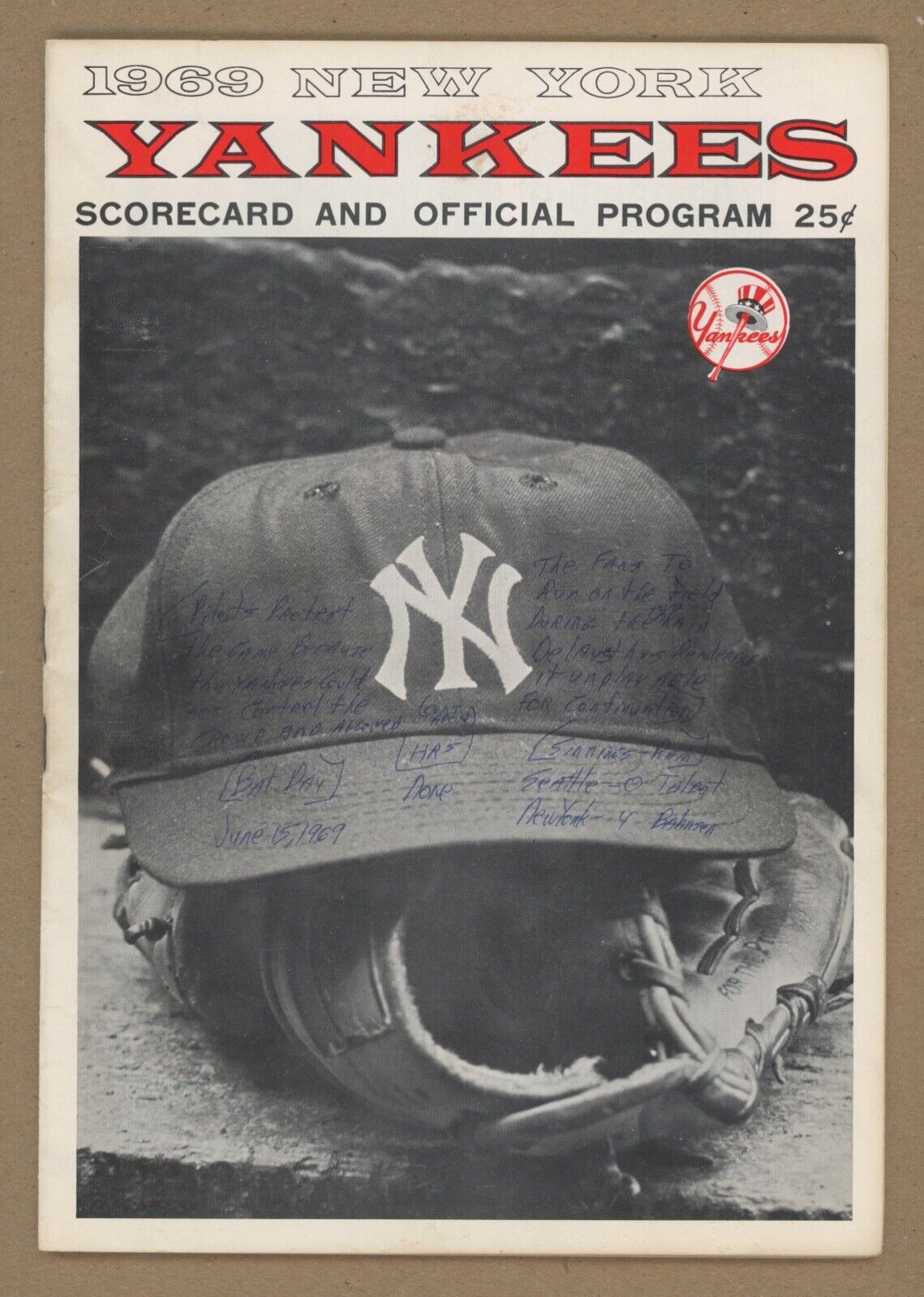 6/15/69 Seattle Pilots (1st & only year) vs NY Yankees Program at Yankee Stadium