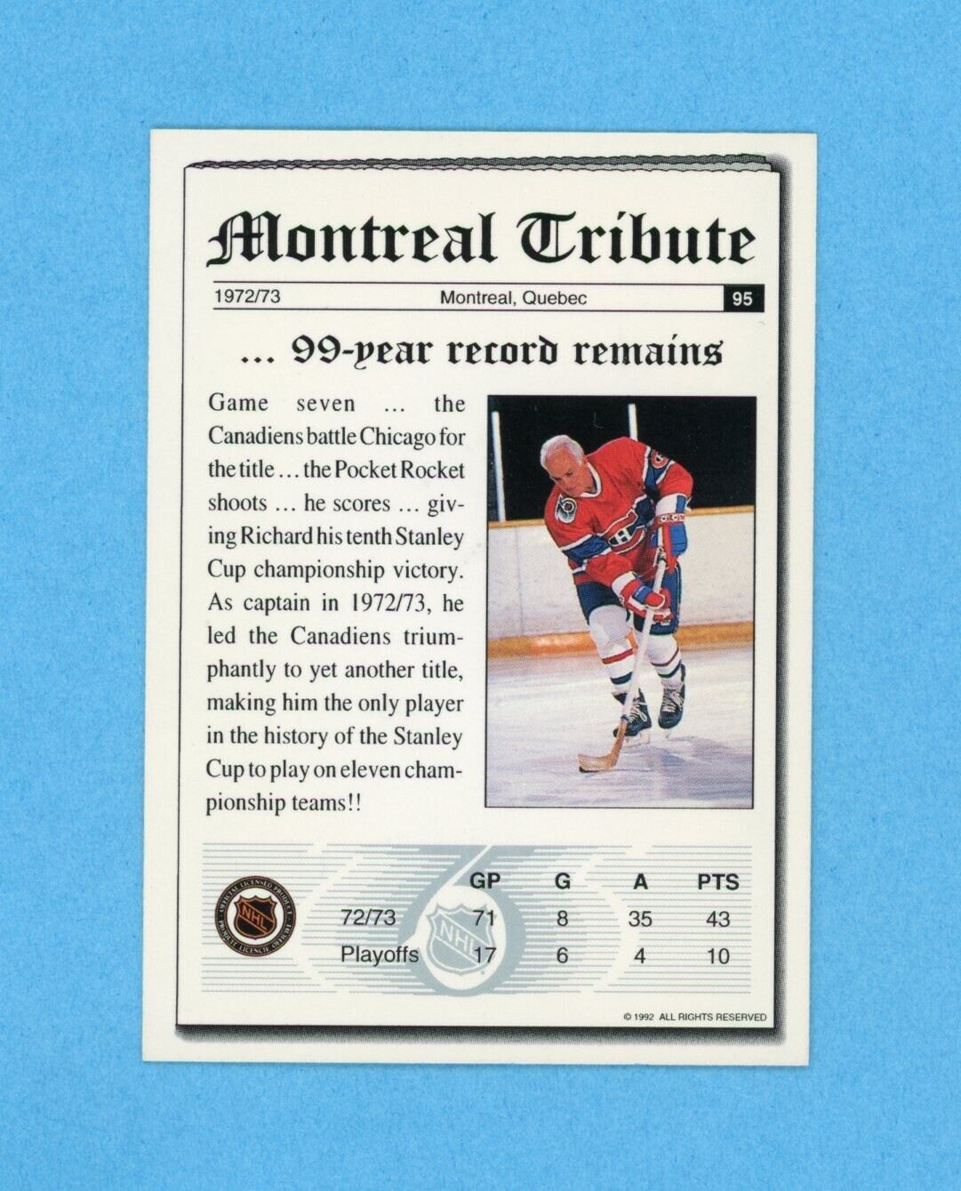 Maurice Richard Signed 1992 Ultimate Card #95 • Auto w B&E Hologram