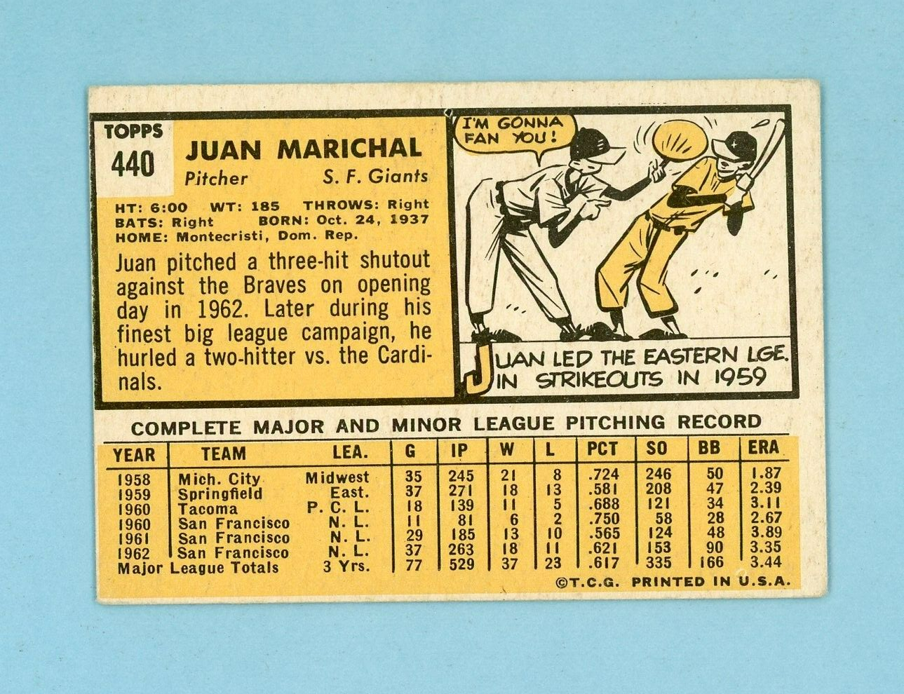 1963 Topps #440 Juan Marichal San Francisco Giants Baseball Card Vg/Ex