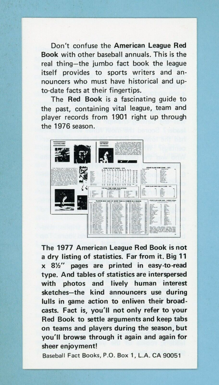 1977 American League Red Book order Pamphlet Jim Rice, Glenn Borgmann on cover