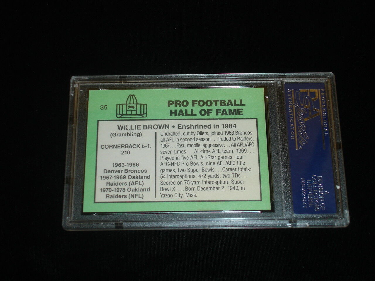 1985 Football Immortals Willie Brown Autographed Football Card-#35-PSA DNA