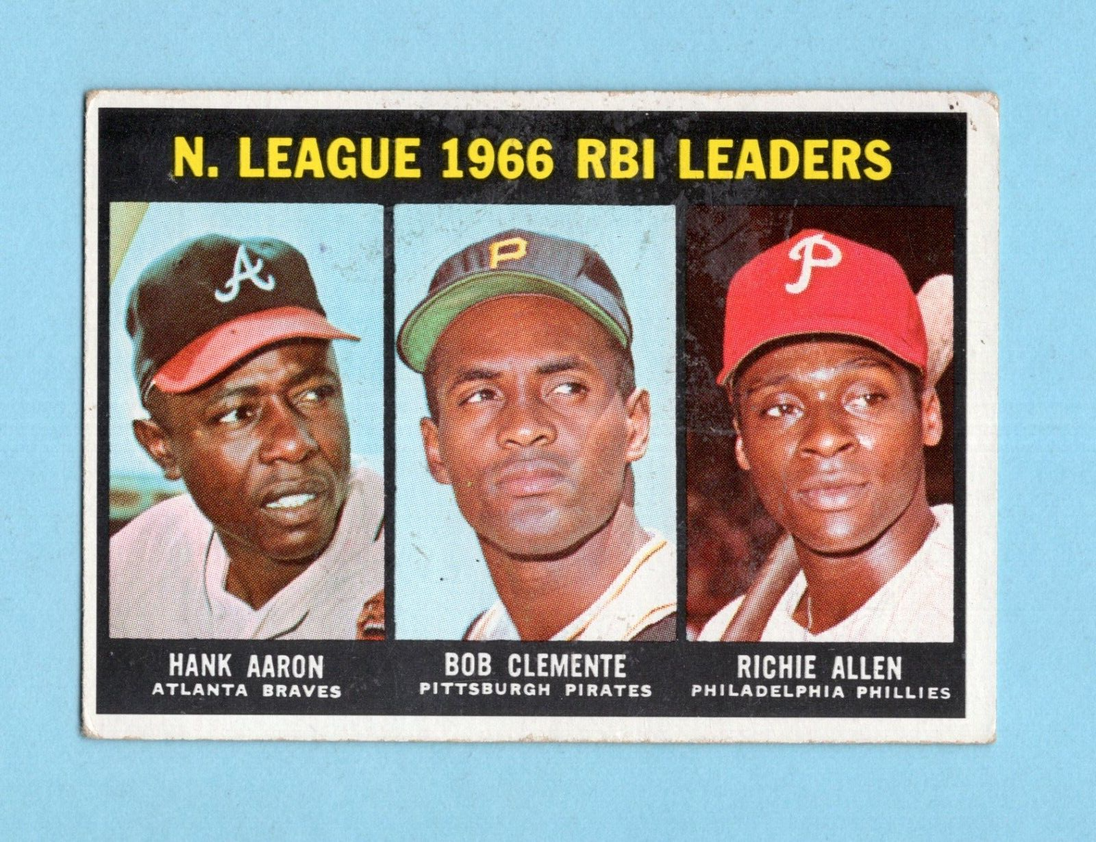 1967 Topps #242 1966 NL RBI Leaders Aaron, Clemente, Allen Baseball Card Vg/Ex