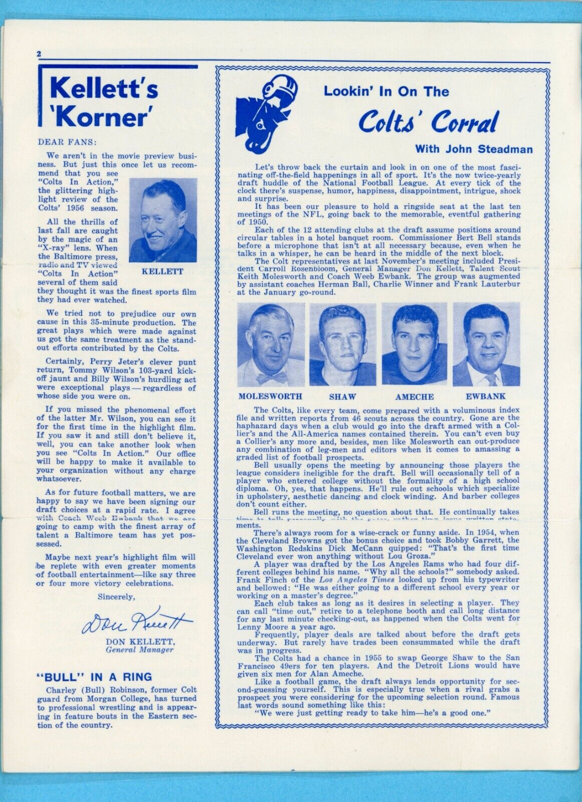 Winter, 1957 Vol. 2 No. 3 The Colt Roundup Baltimore Colts Newsletter laminated