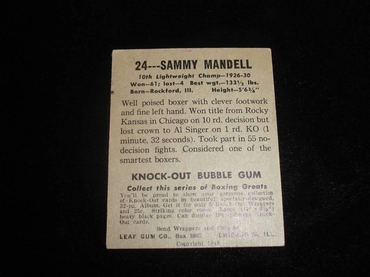 1948 Leaf Boxing Card-Sammy Mandell-#24-VG-EX