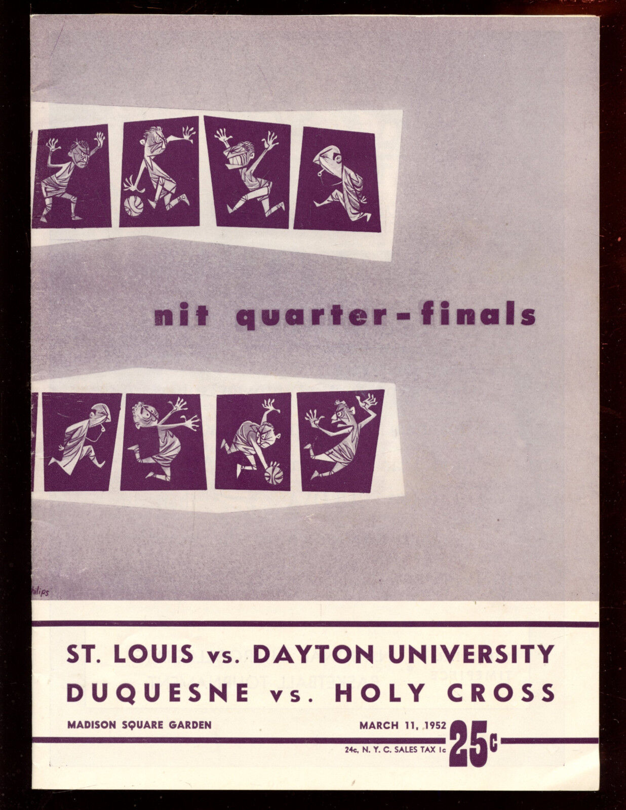 1952 NCAA Basket NIT Program St. Louis vs Dayton & Duquesne vs Holy Cross EXMT