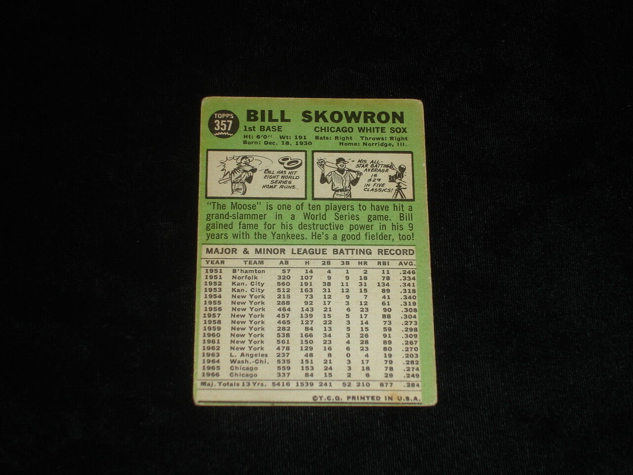 1967 Topps Bill Skowron Autographed Baseball Card-Chicago White Sox-#357