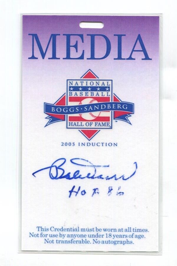 Bobby Doerr Signed Hall of Fame Media Badge Pass Auto B&E Hologram