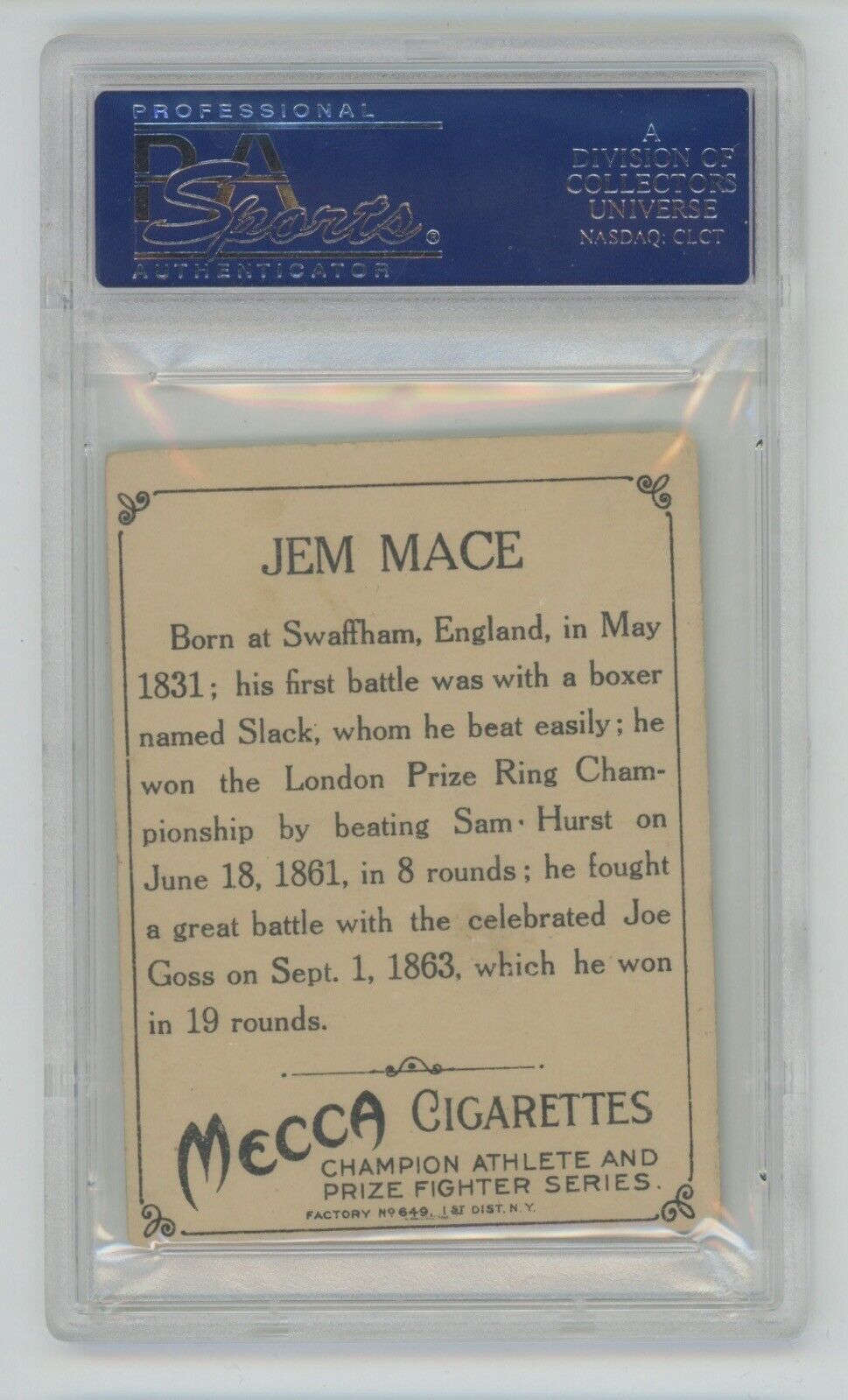 T220 Mecca Cigarettes Champions Jem Mace • PSA 3 VG