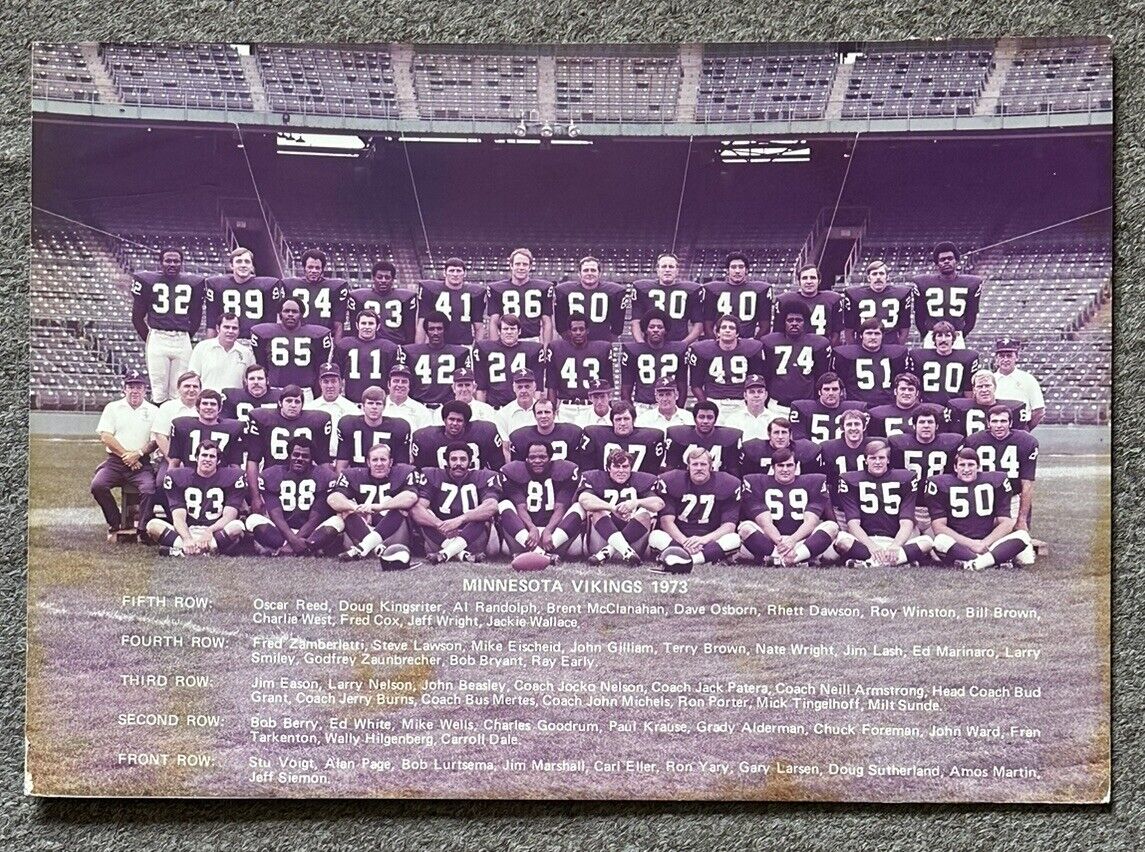 Gorgeous 1973 Minnesota Vikings 14x20 Vintage Team Photo mounted on cardboard