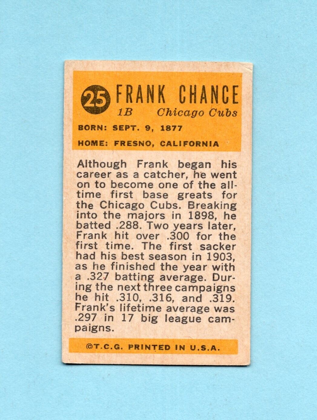 1963 Bazooka All-Time Greats #25 Frank Chance Chicago Cubs Baseball Card EX