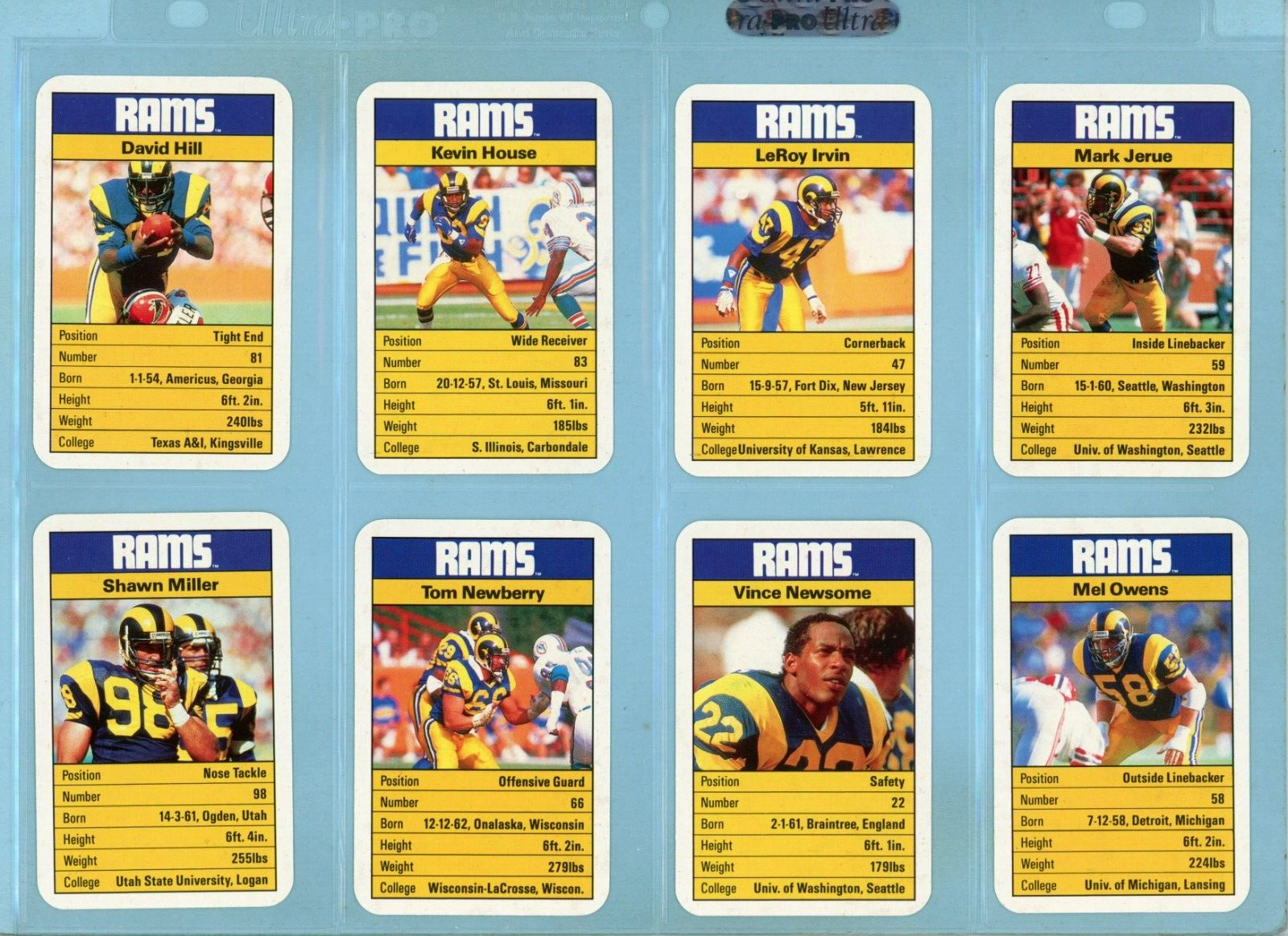 1987 Los Angeles Rams Ace Fact Pack Complete Set of 33 Football Cards NM