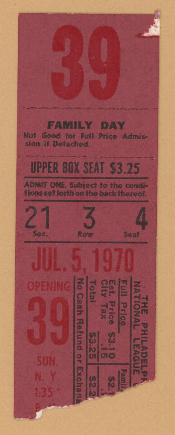 7/5/70 Philadelphia Phillies Ticket Stub vs New York Mets • Family Day •