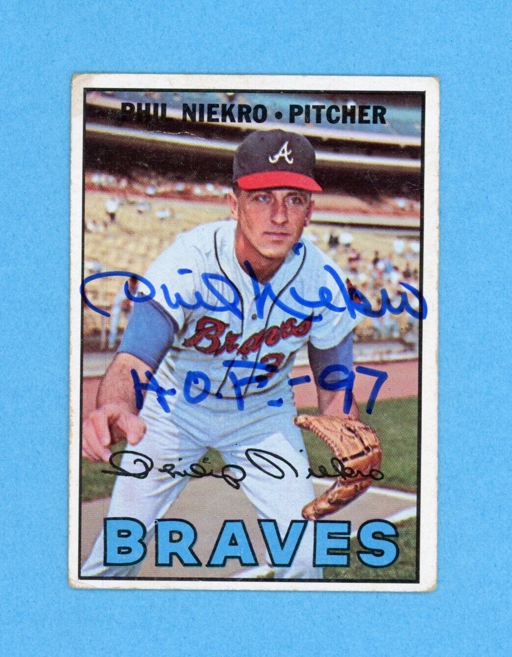 Phil Niekro Signed Inscribed 1967 Topps Card #456 Auto with B&E Hologram