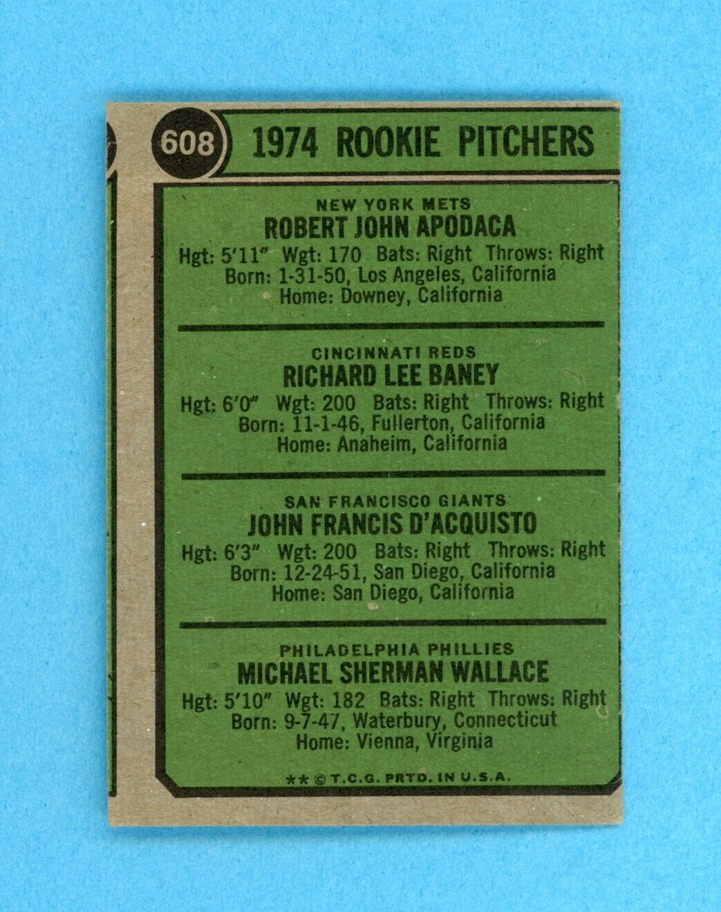 1974 Topps #608 Rookie Pitchers Apodaco Variation Baseball Card EX