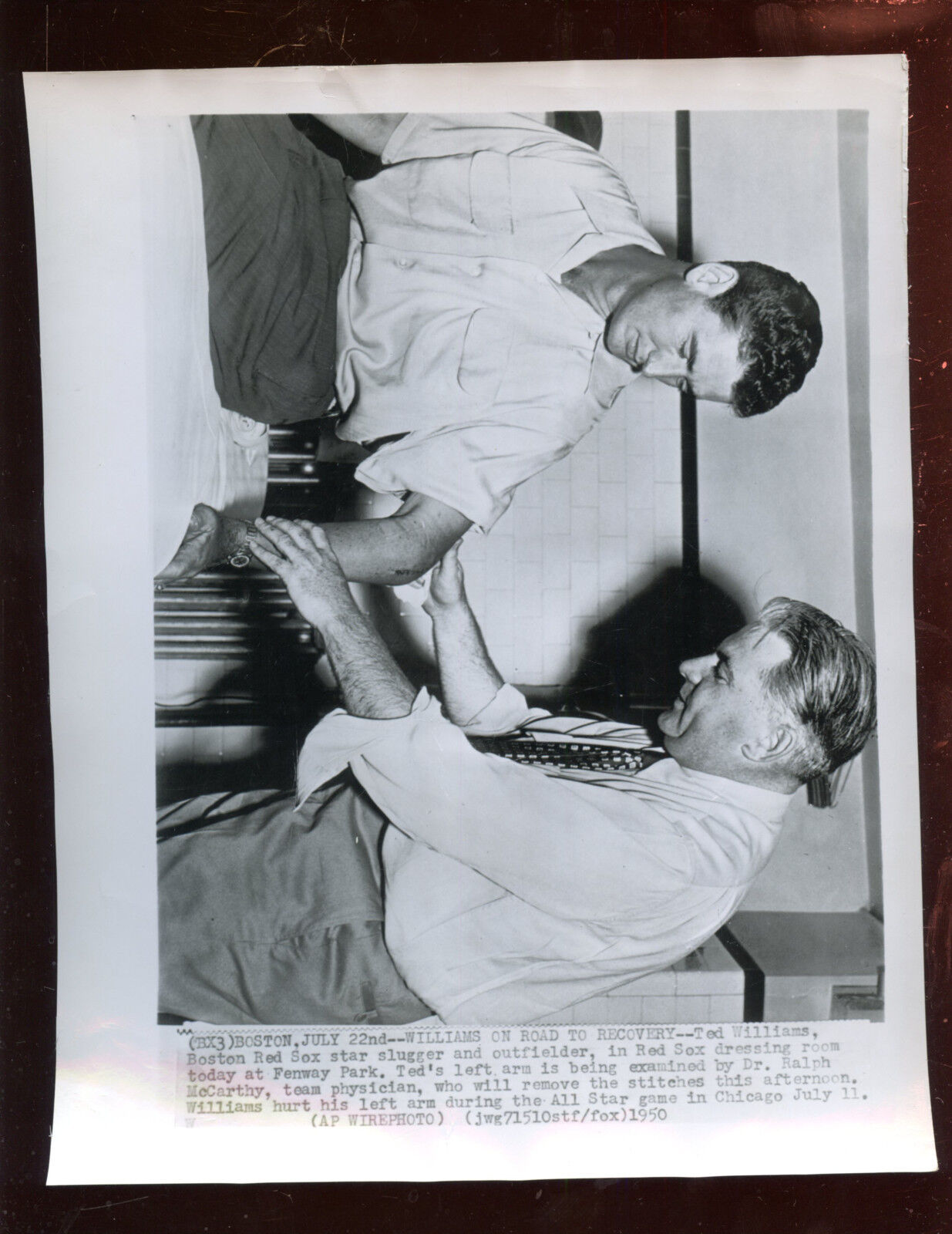 Original July 22 1950 Ted Williams On The Road To Recovery Wire Photo