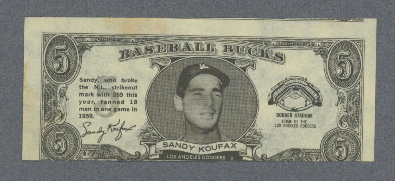 Sandy Koufax 1962 Topps Buck  • miscut & staining