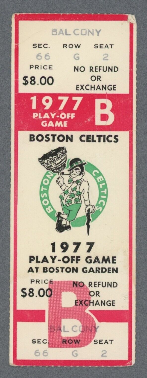 1977 Playoff Game B Phila. 76ers vs Boston Celtics at Boston Garden Full Ticket