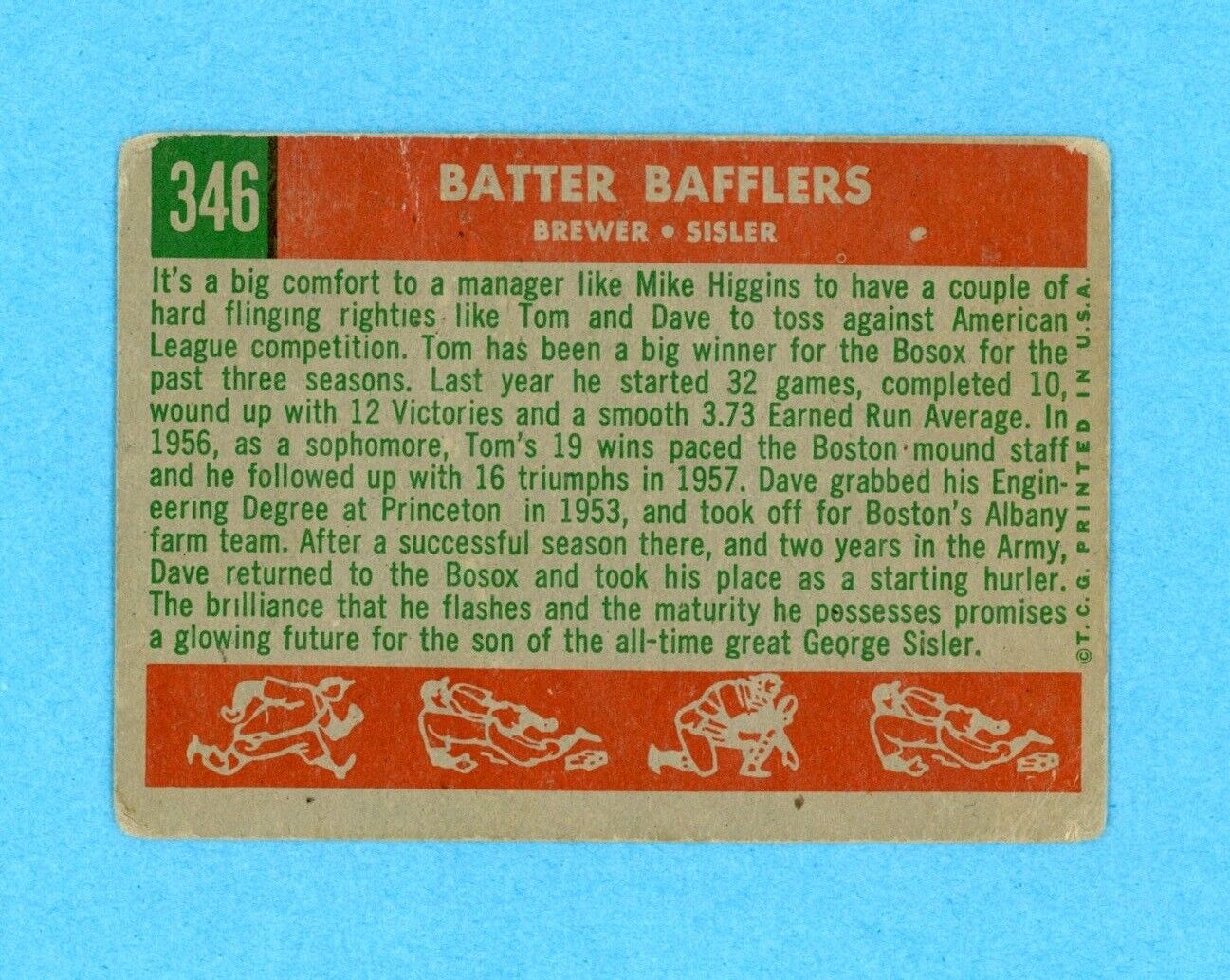 Tom Brewer & Dave Sisler Signed 1959 Topps Card #346 • Auto w B&E Hologram