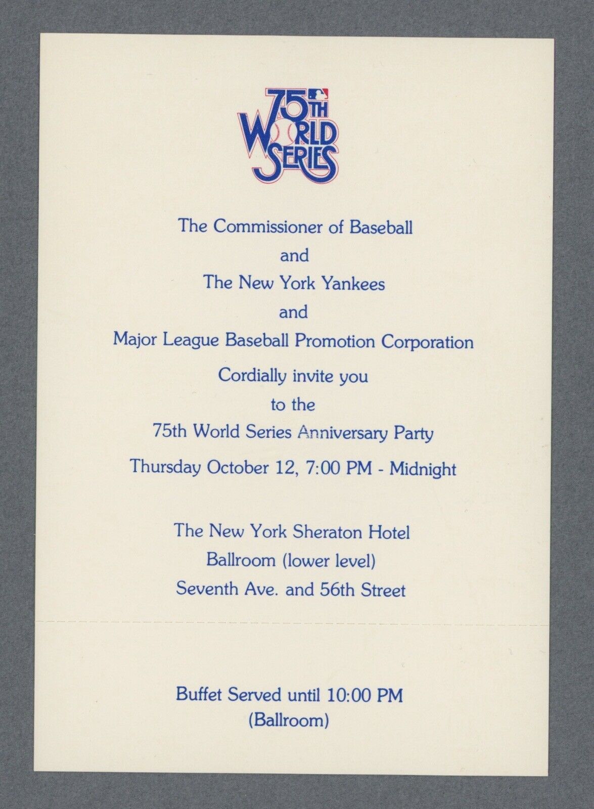 1978 MLB Invitation to 75th World Series Anniversary Party with the Yankees