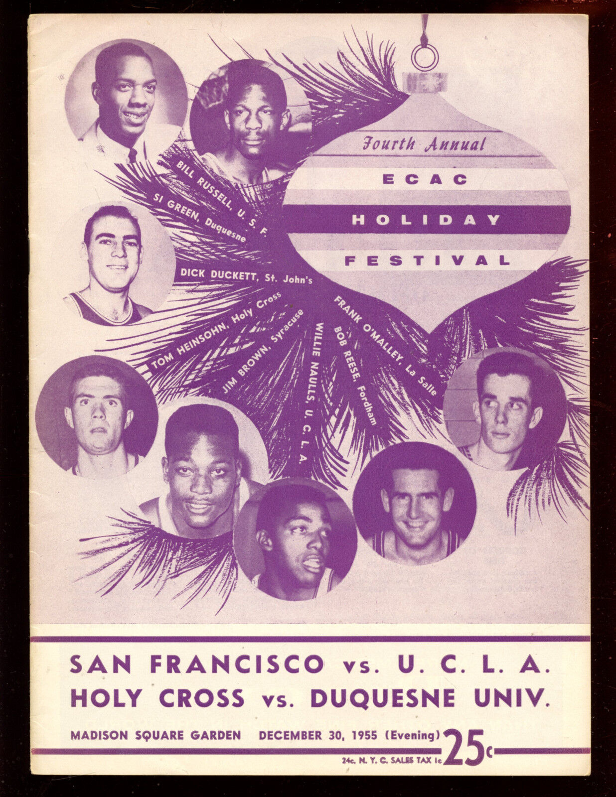 1955 NCAA Holiday Festival Championship Game Program San Francisco vs UCLA EX+