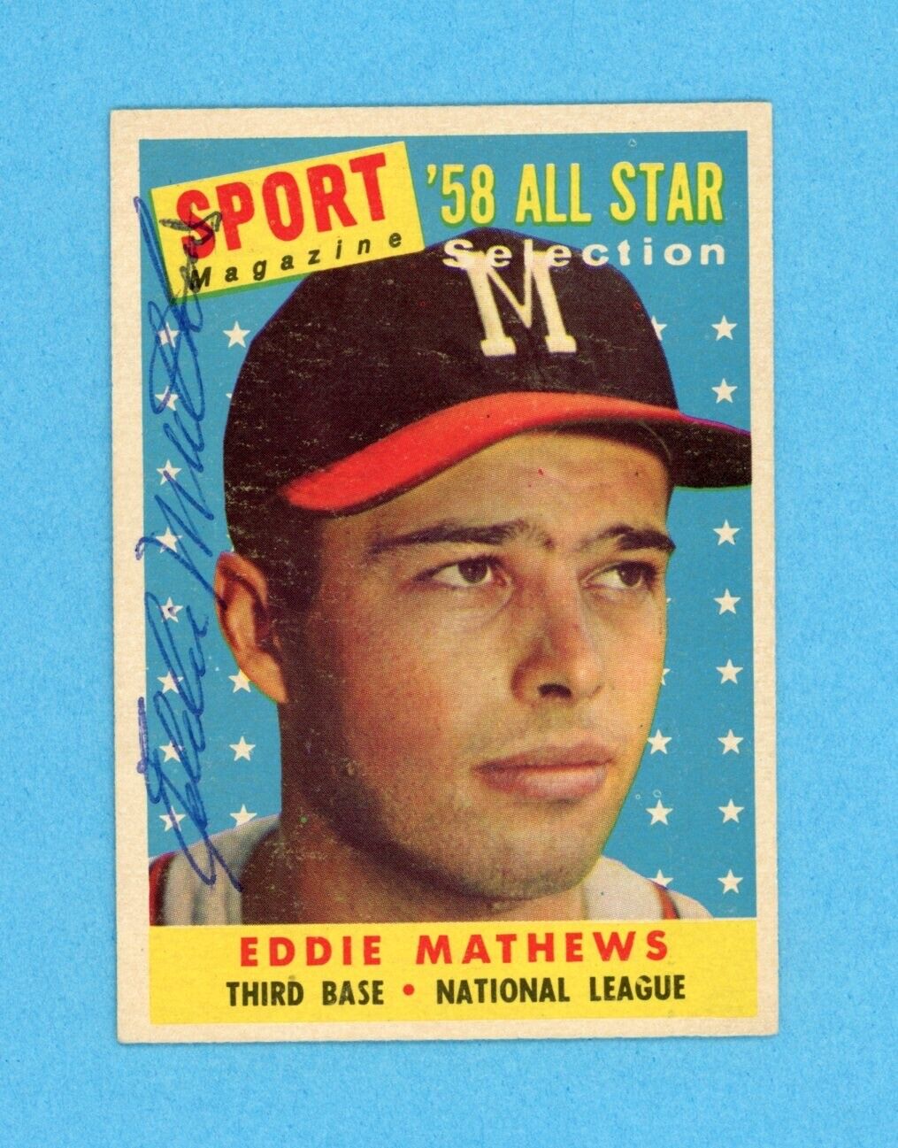 Eddie Mathews Signed 1958 Topps '58 All Star Card #480 Auto w B&E Hologram