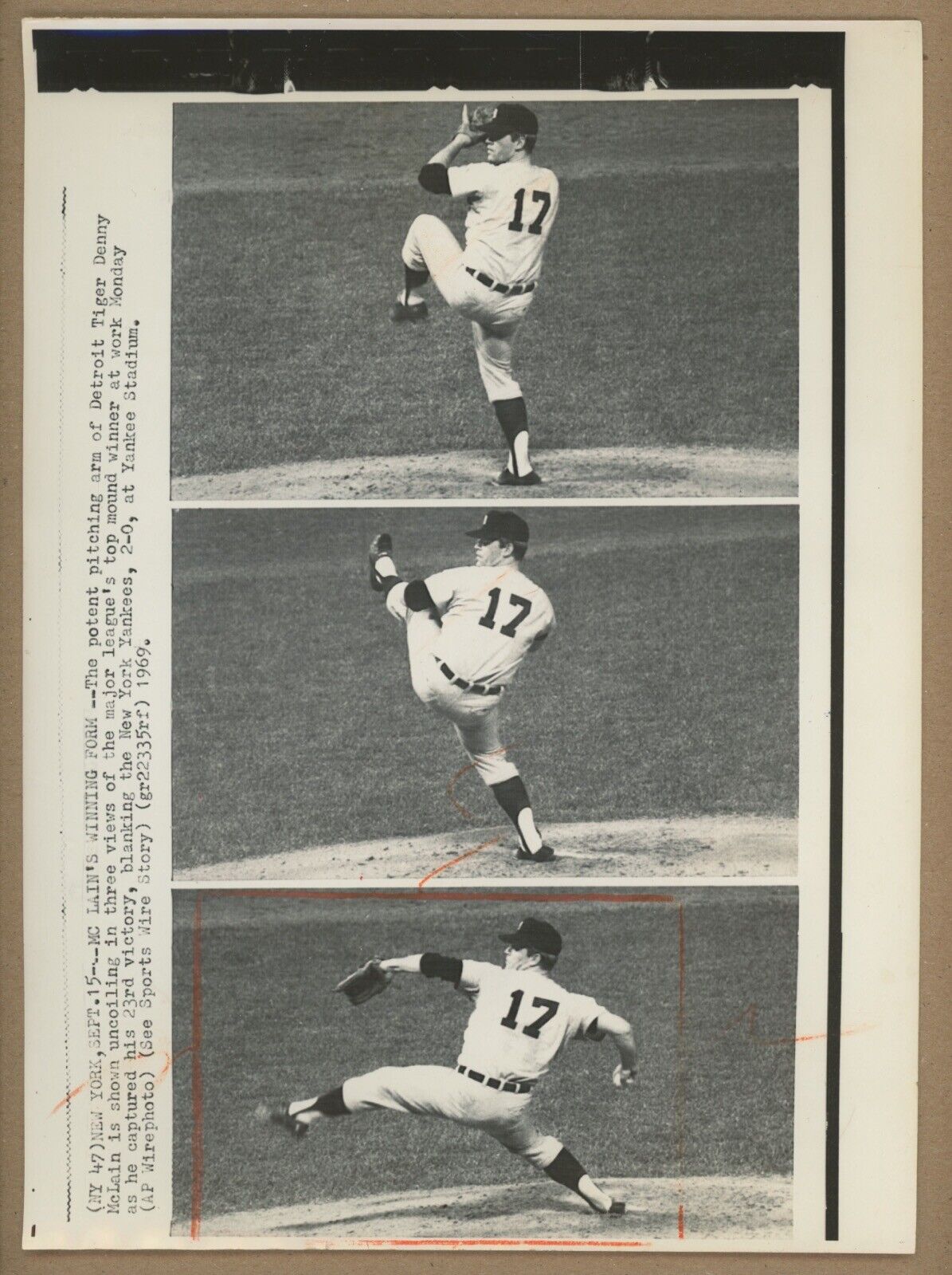 Lot of 4 different Denny McClain Detroit Tigers Press Photos • 68, 69, 70