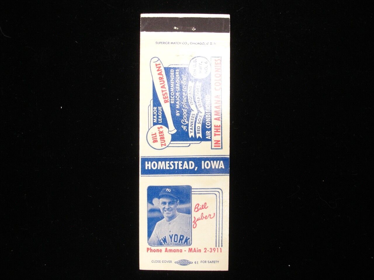 Bill Zuber New York Yankees Original Restaurant Matchbook