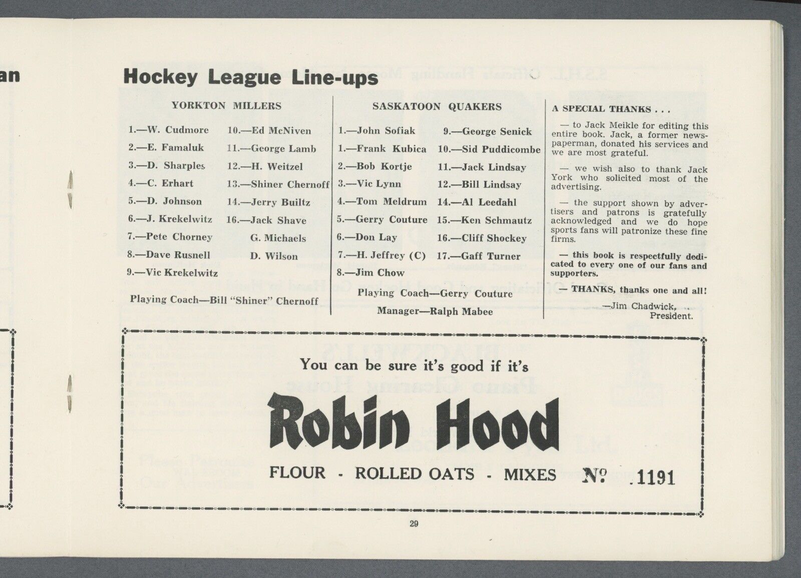 1959-60 Moose Jaw Pla-Mors Yearbook • Saskatchewan Hockey League