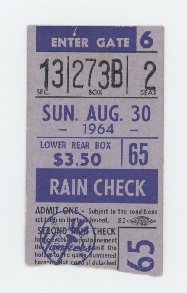 8/30/64  Boston Red Sox vs. New York Yankees Ticket Stub